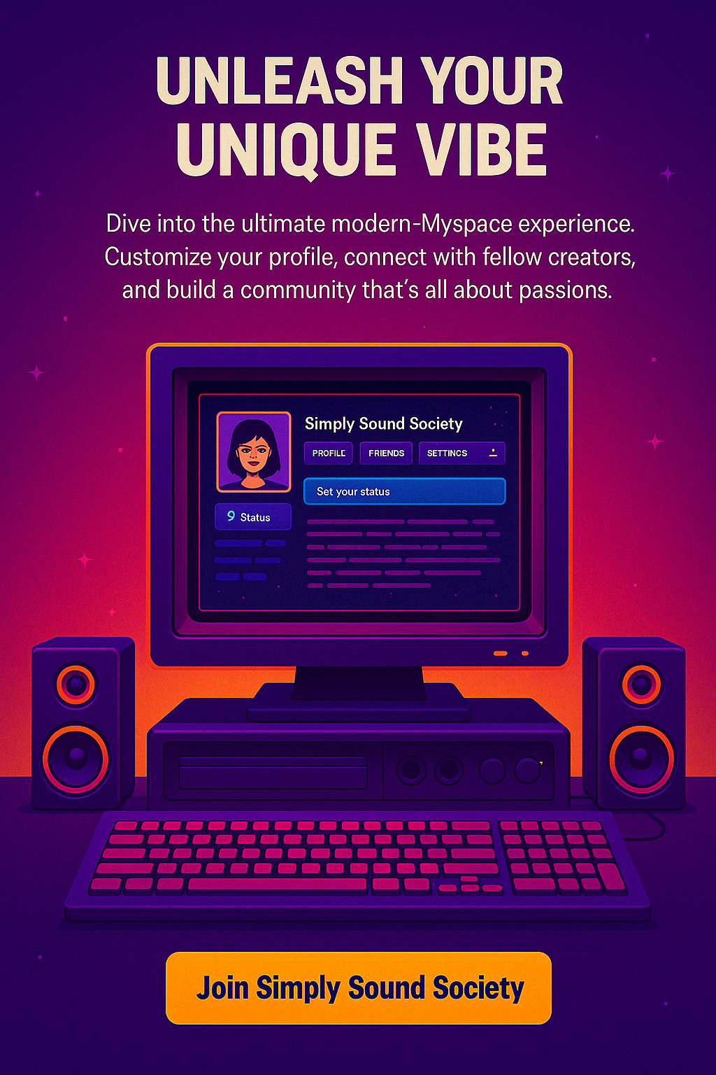 Neon showcase collage of Simply Sound Society features